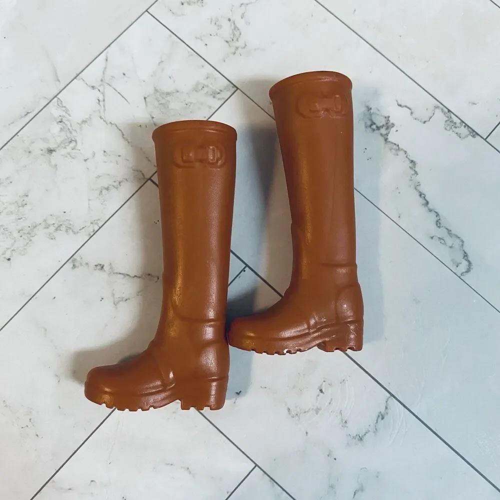 Barbie Doll Brown Knee High Boots for Flat Feet Dolls Farmer Type